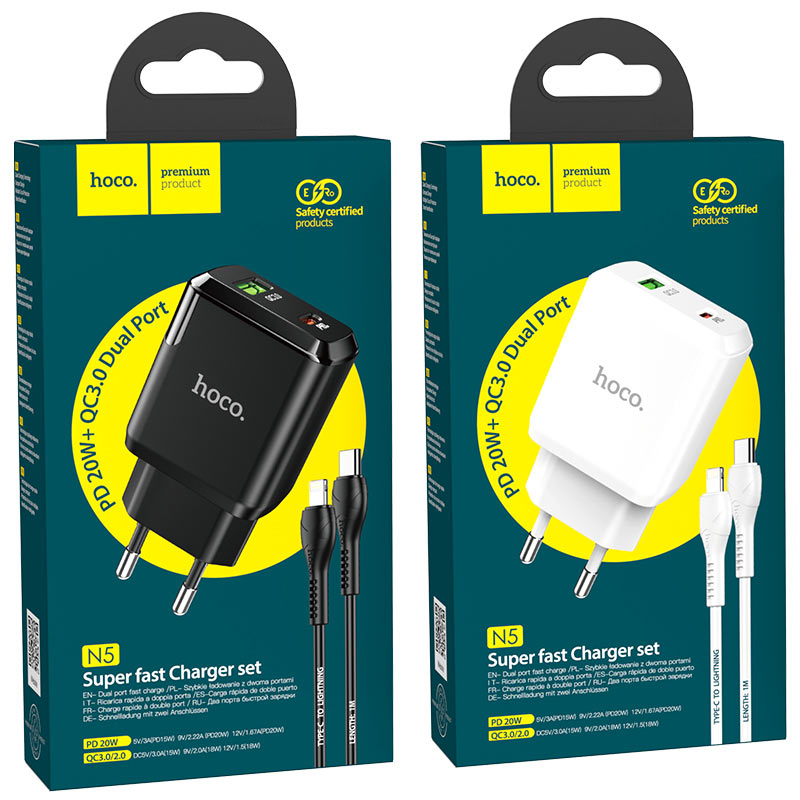 hoco-n5-favor-dual-port-pd20w-qc3-wall-charger-eu-type-c-to-lightning-set-packages