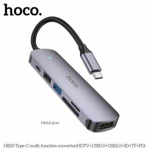 Hoco HB28 Bộ chuyển Type C ra HDTV + USB3.0 + USB2.0 + SD + TF + PD