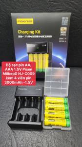 Bộ sạc pin AA, AAA 1.5V Pisen MilbepD NJ-C009 kèm 4 viên pin 3000mAh -1.5V