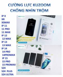 Kính cường lực Kuzoom chống nhìn trộm từ ipx tới 16pm, s24, s24 plus, s24 ultra