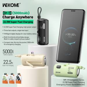 Pin dự phòng sạc siêu nhanh WEKOME WP-19 22,5W (5000mAh) (Tích hợp cáp, dây đeo, giá đỡ điện thoại)