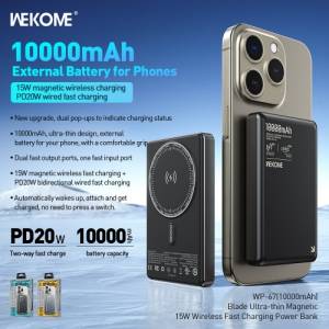 Sạc dự phòng không dây magnetic WEKOME wp-67 10000mAh 20W siêu mỏng