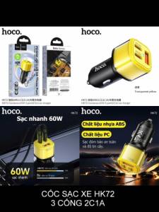 Sạc xe hơi trong suốt Hoco HK72 Comienza 60W 3 cổng (2C1A)