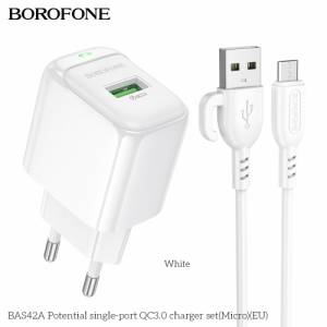 (mua 10 tặng 2) Bộ sạc báo đèn Borofone BAS42A micro 1U 18W QC3.0 (EU)