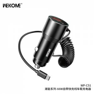 Sạc xe WEKOME WP-C51 1U1C 66W tích hợp dây sạc nhanh