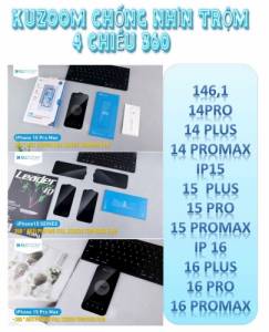 Cường lực Kuzoom chống nhìn trộm 4 chiều 360 từ iphone 14 tới 16 pro max