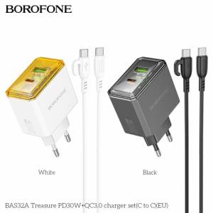 Bộ sạc nhanh 2 cổng Borofone BAS32A c to c PD30W+QC3.0 (EU)