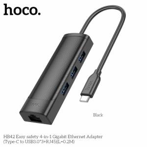 Hoco HB42 Bộ chuyển đổi Gigabit Ethernet 4 trong 1 (Type-C sang USB3.0*3+RJ45)(L=0,2M)