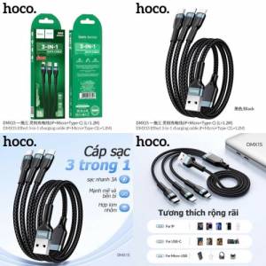 Cáp sạc nhanh 3 đầu Hoco DMX15 IP+Micro+type-c 3A (L=1.2M)